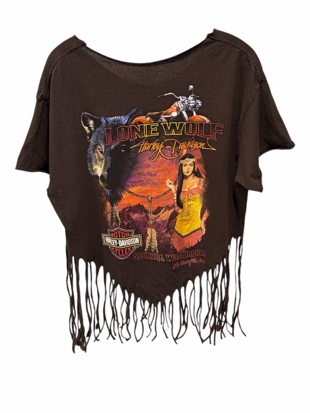 Harley-Davidson 1903 Fringe Graphic Tee Large Brown Biker Distressed T-Shirt - Picture 3 of 3